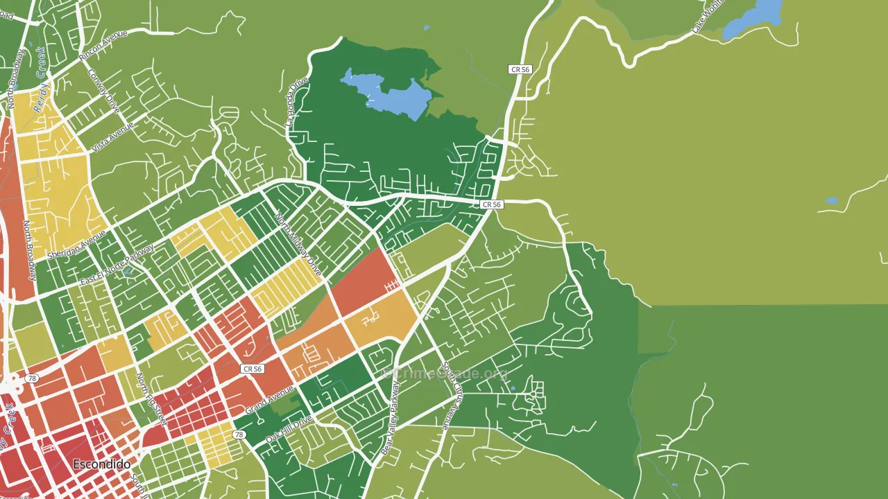 East Grove, Escondido, CA Map of Theft Rates