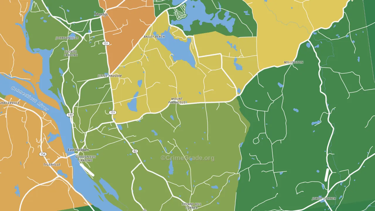 East Haddam, CT Map of Theft Rates
