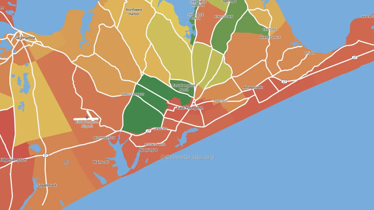 East Hampton, NY Map of Theft Rates