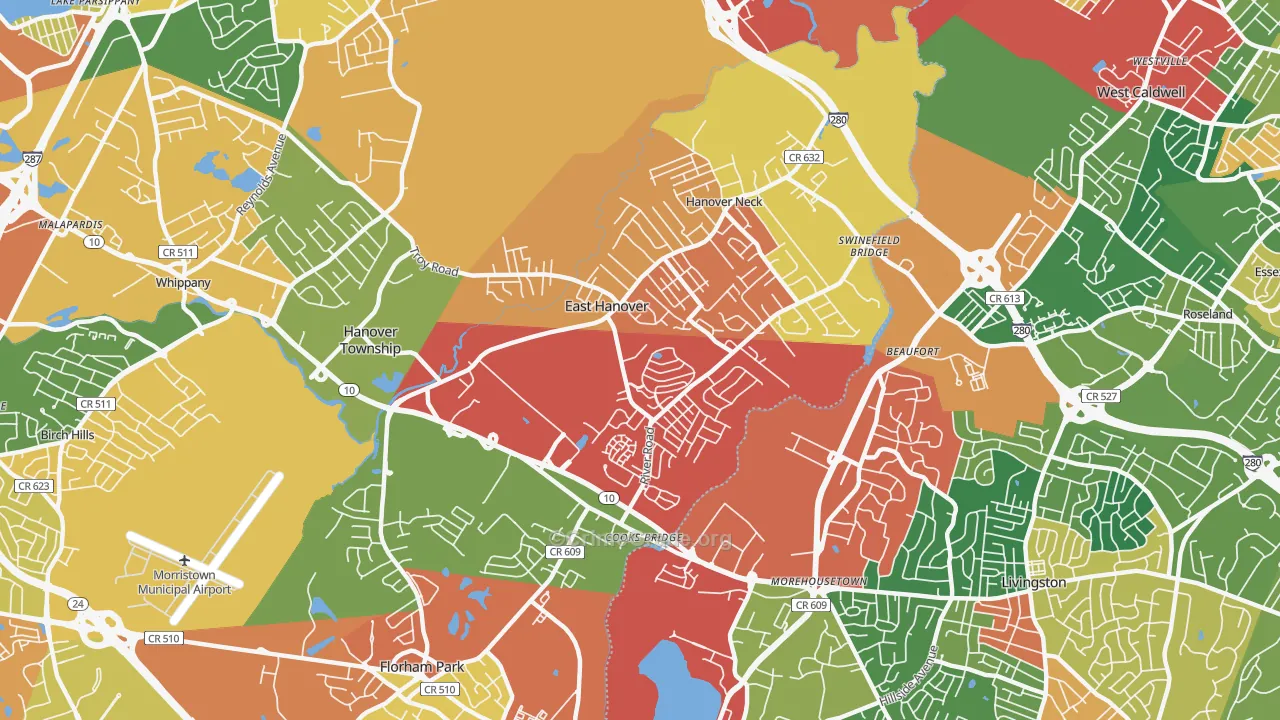 East Hanover, NJ Map of Theft Rates