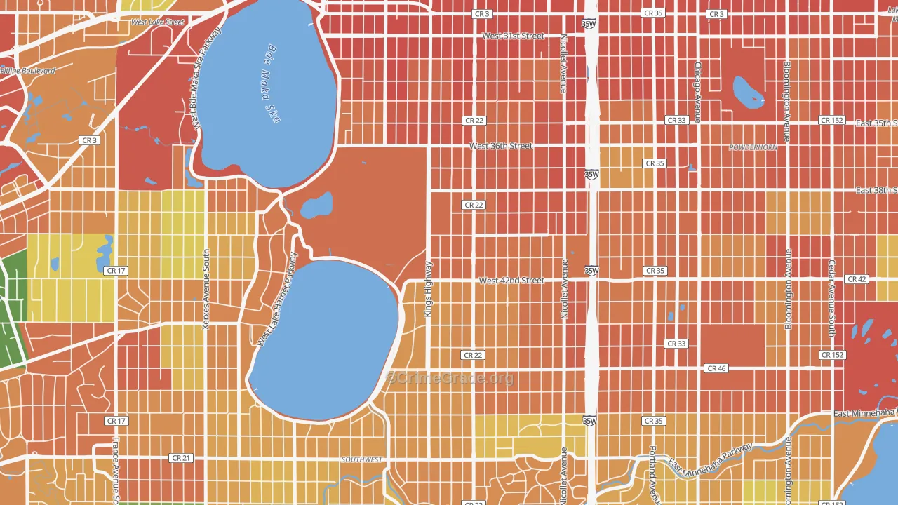 East Harriet, Minneapolis, MN Map of Theft Rates