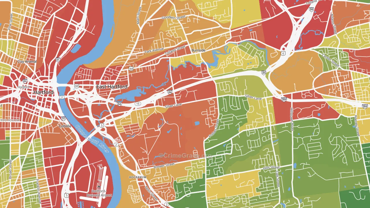 East Hartford, CT Map of Theft Rates