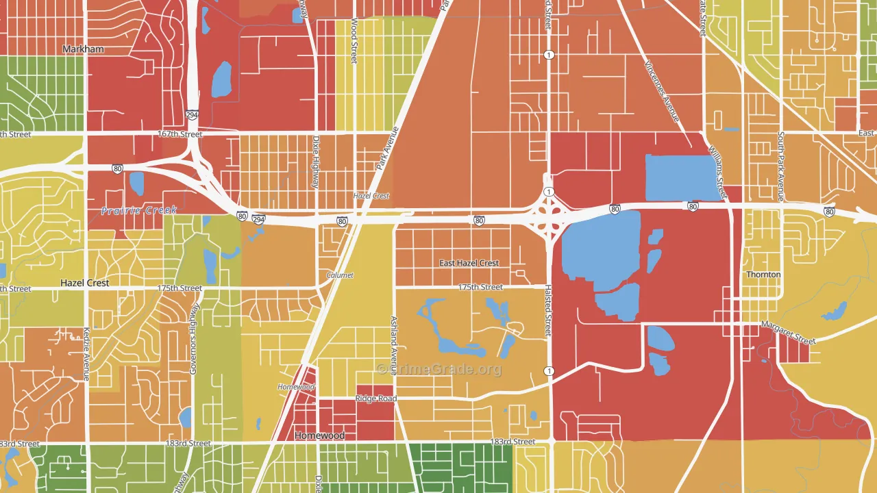East Hazel Crest, IL Map of Theft Rates