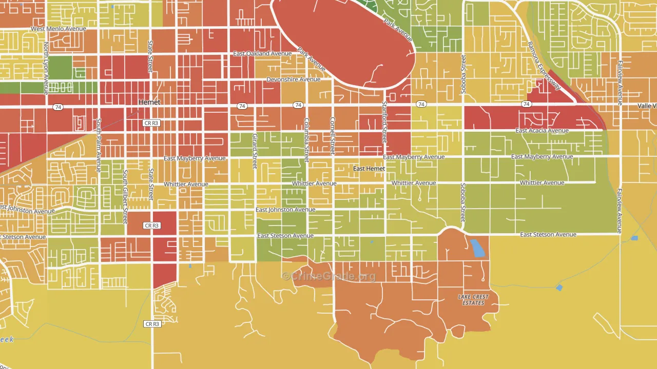 East Hemet, CA Map of Theft Rates