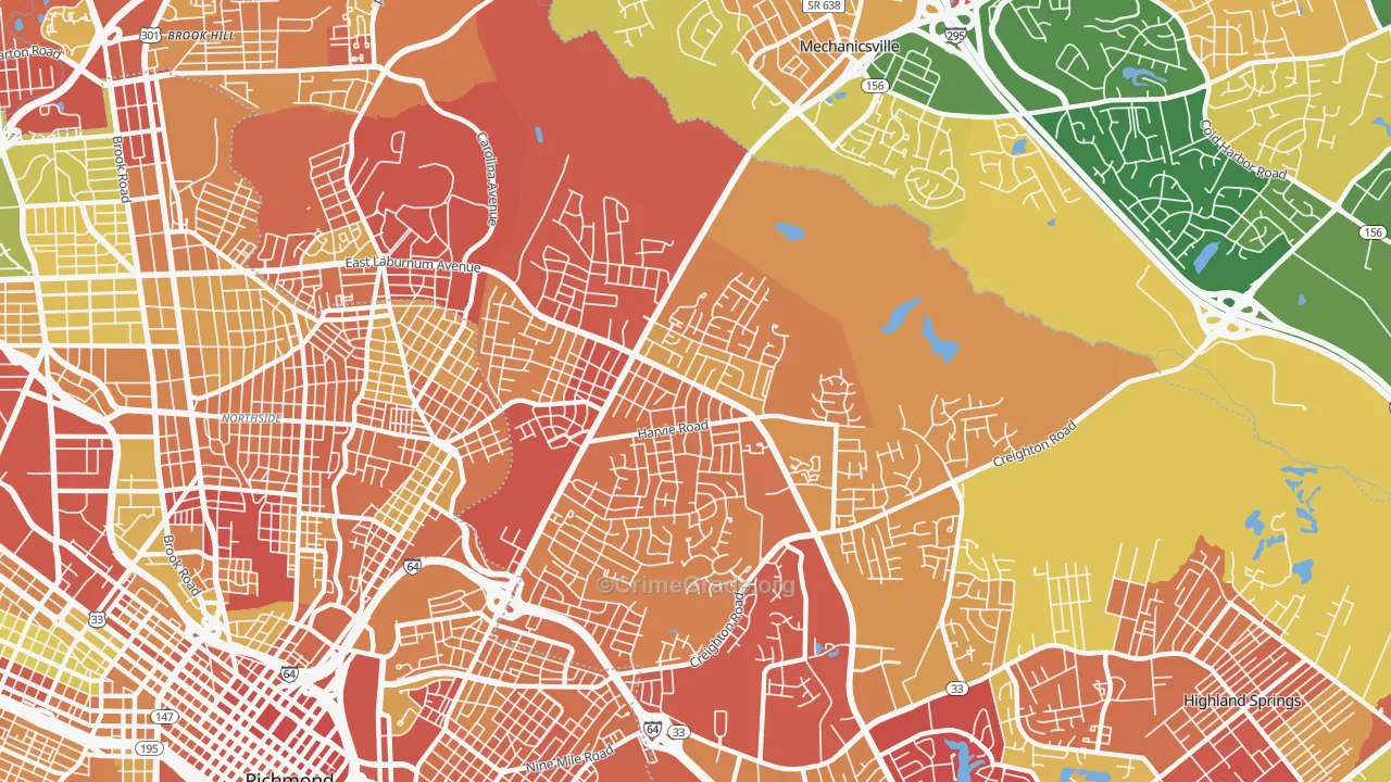 East Highland Park, VA Map of Theft Rates