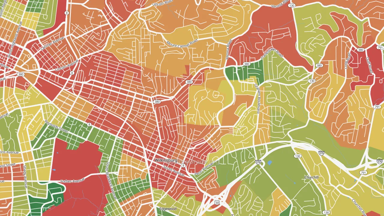 East Hills, Pittsburgh, PA Map of Theft Rates