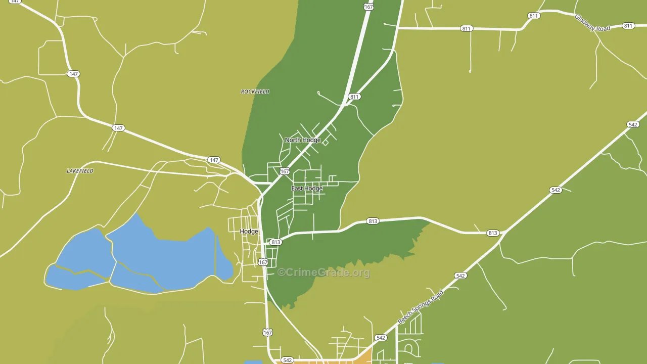 East Hodge, LA Map of Theft Rates