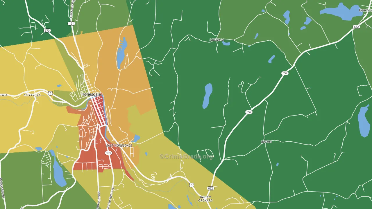 East Honesdale, PA Map of Theft Rates