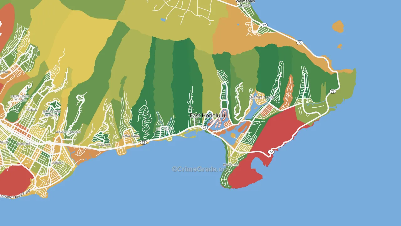 East Honolulu, HI Map of Theft Rates