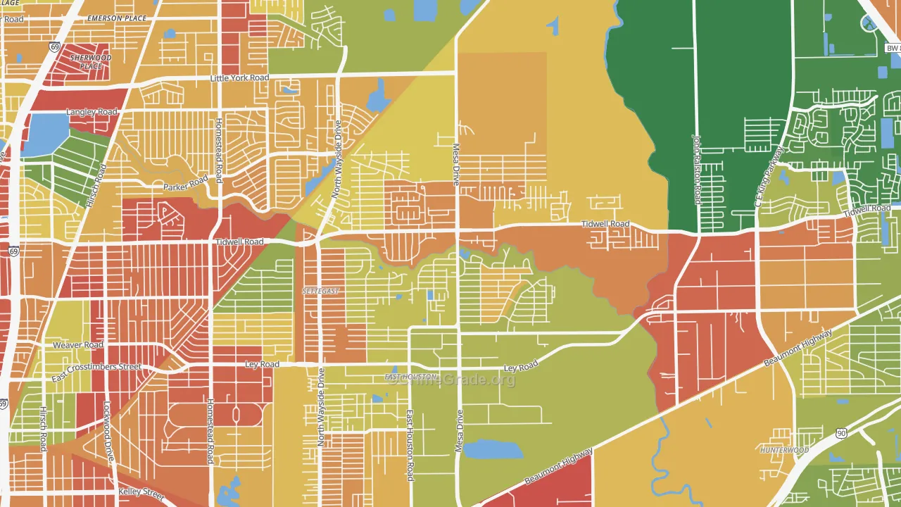 East Houston, Houston, TX Map of Theft Rates