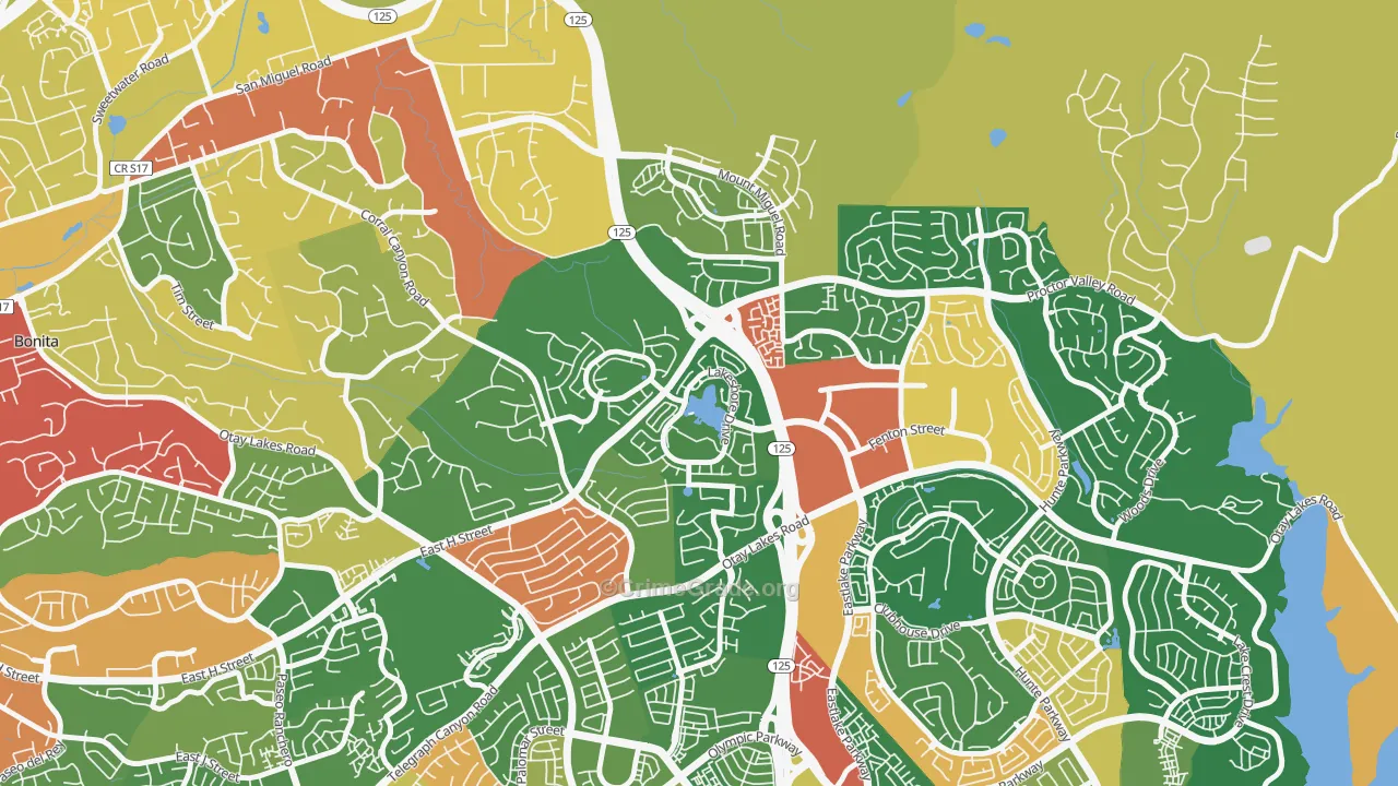 East Lake, Chula Vista, CA Map of Theft Rates