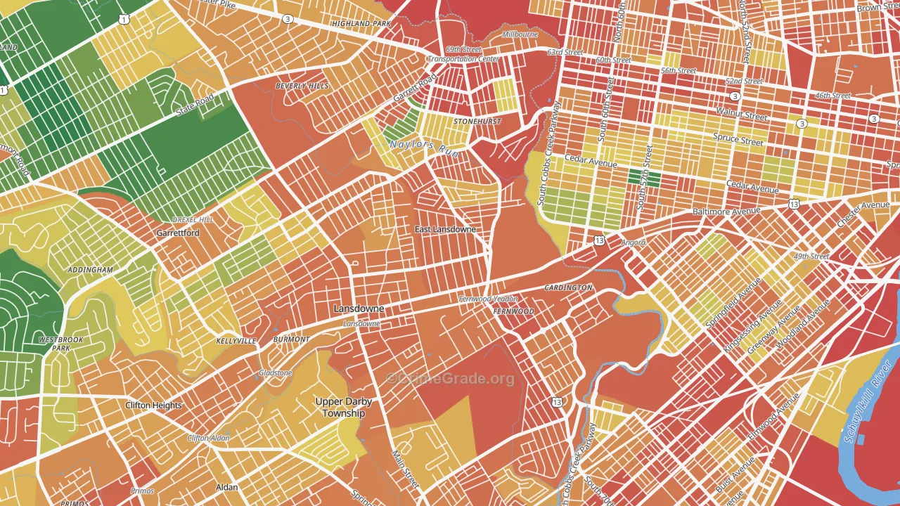 East Lansdowne, PA Map of Theft Rates