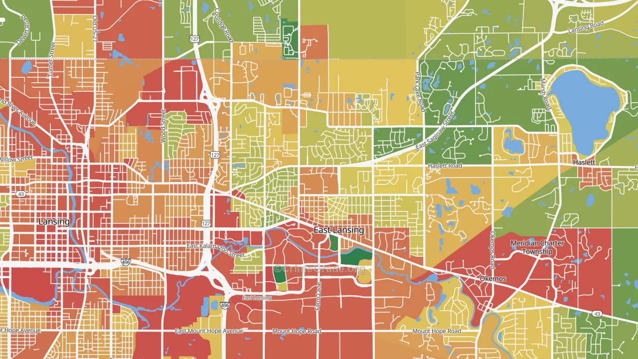 East Lansing, MI Map of Theft Rates