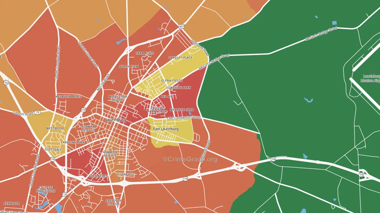 East Laurinburg, NC Map of Theft Rates