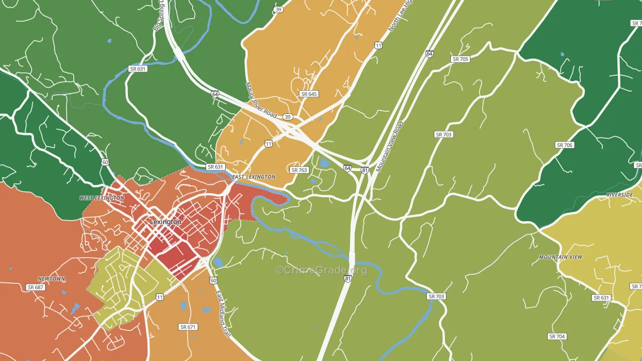East Lexington, VA Map of Theft Rates
