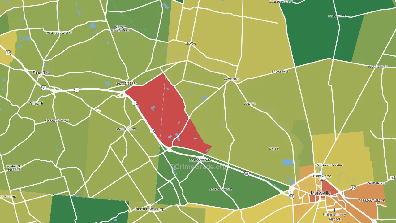 East Liberty, OH Map of Theft Rates