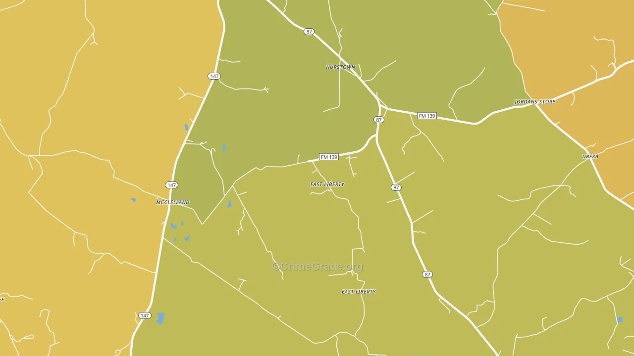 East Liberty, TX Map of Theft Rates