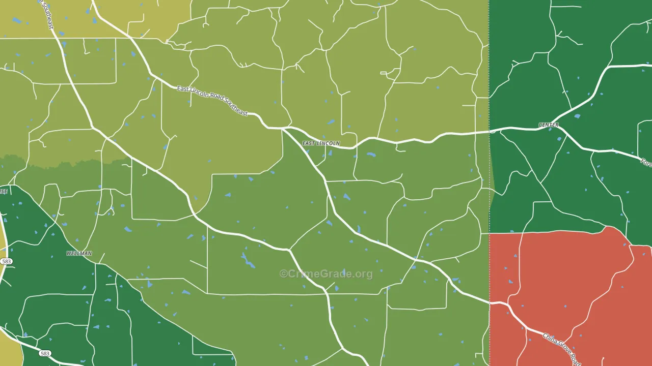 East Lincoln, MS Map of Theft Rates