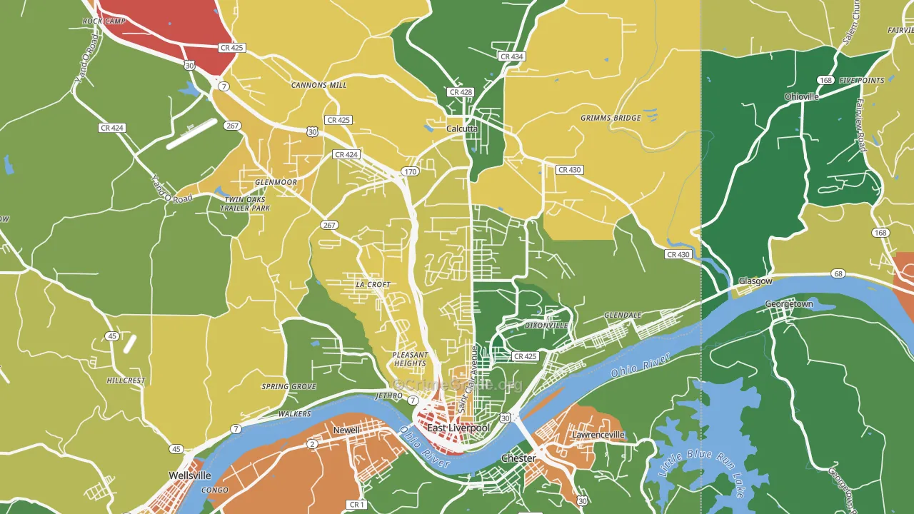 East Liverpool, OH Map of Theft Rates