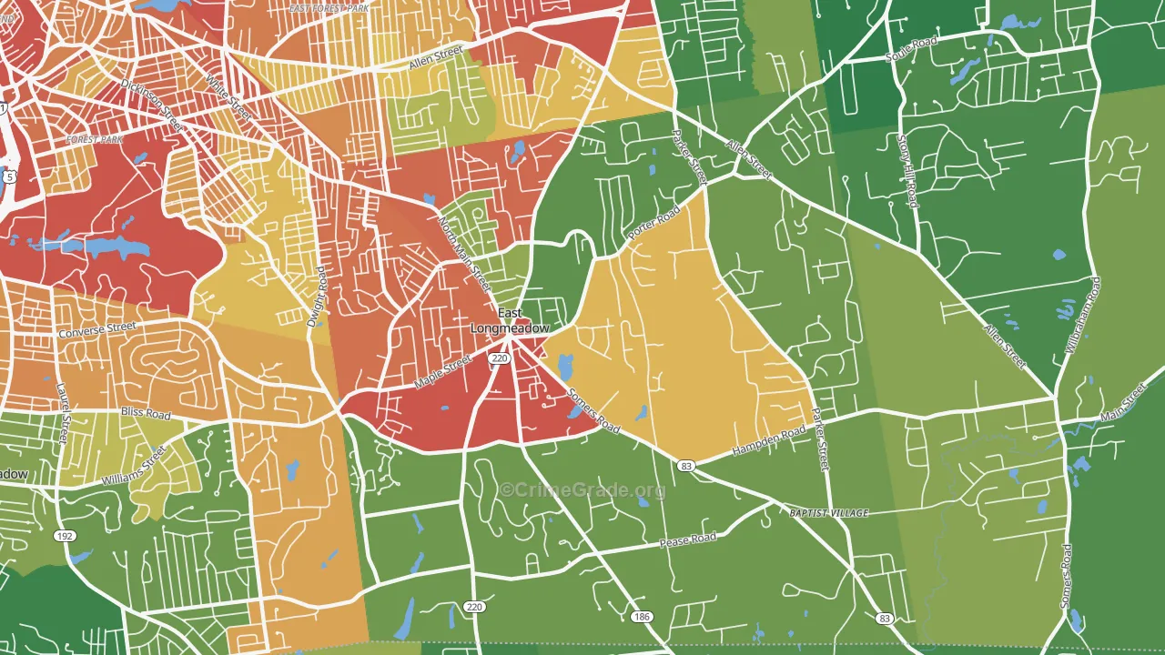 East Longmeadow, MA Map of Theft Rates