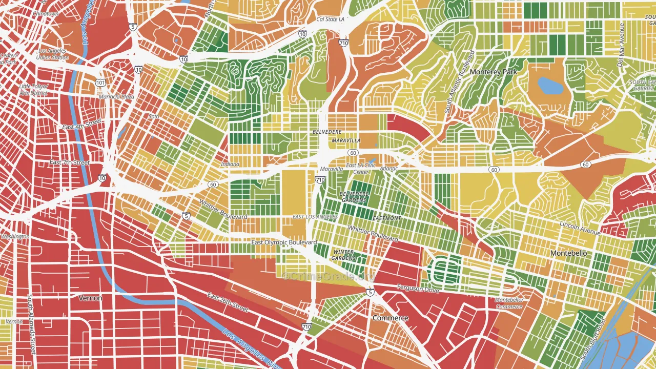 East Los Angeles, CA Map of Theft Rates