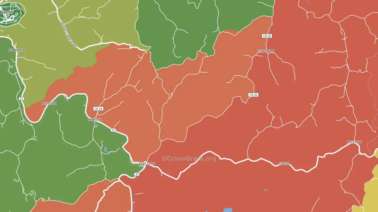 East Lynn, WV Map of Theft Rates