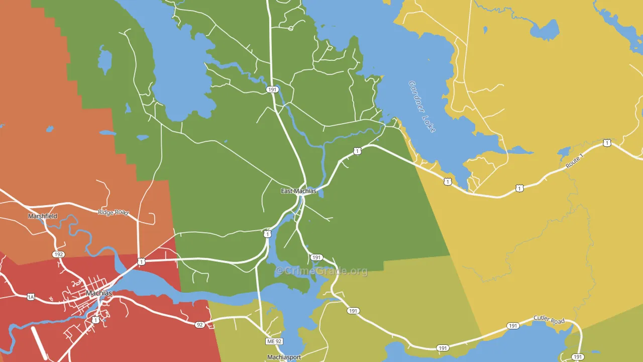 East Machias, ME Map of Theft Rates