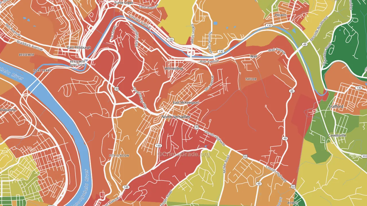 East McKeesport, PA Map of Theft Rates
