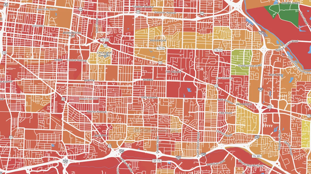 East Memphis-Colonial-Yorkshire, Memphis, TN Map of Theft Rates
