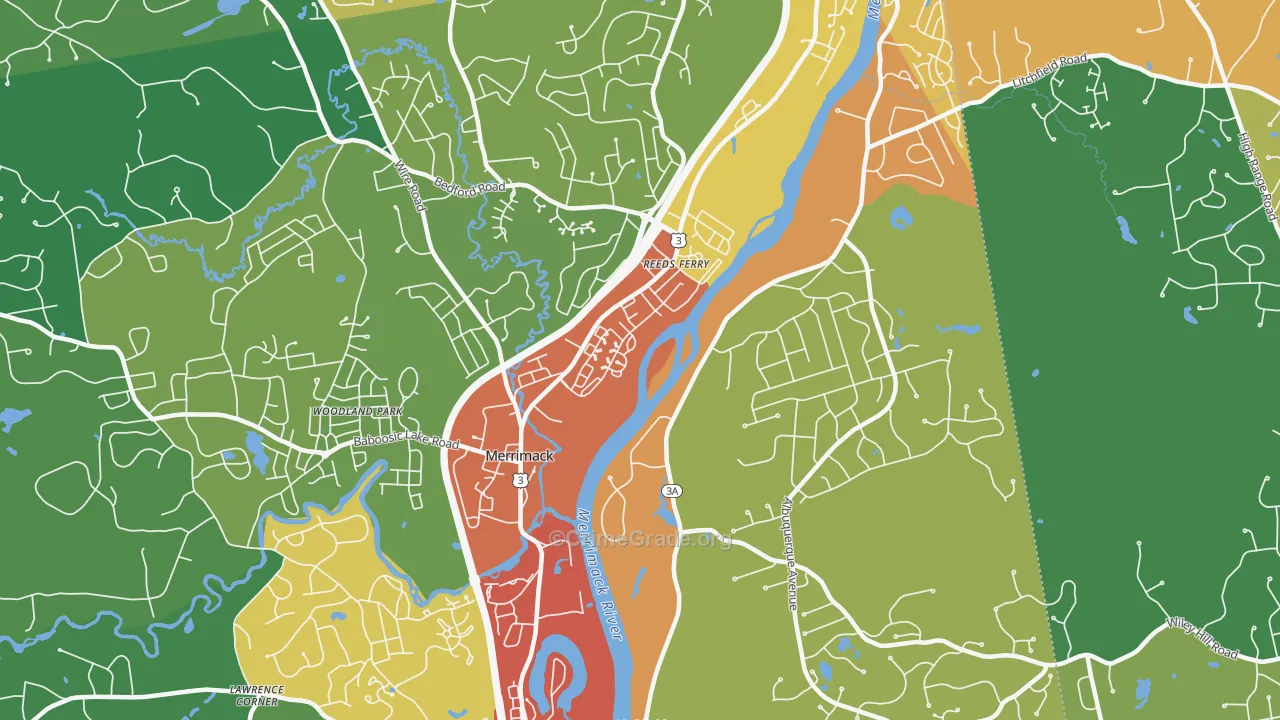 East Merrimack, NH Map of Theft Rates