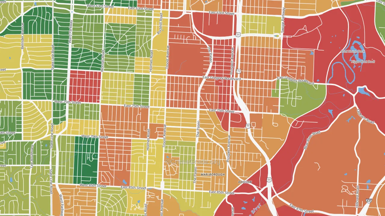 East Meyer, Kansas City, MO Map of Theft Rates