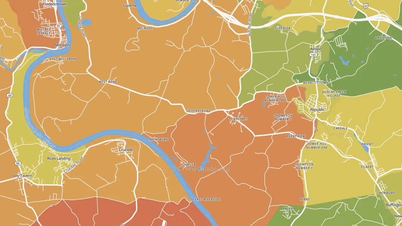 East Millsboro, PA Map of Theft Rates