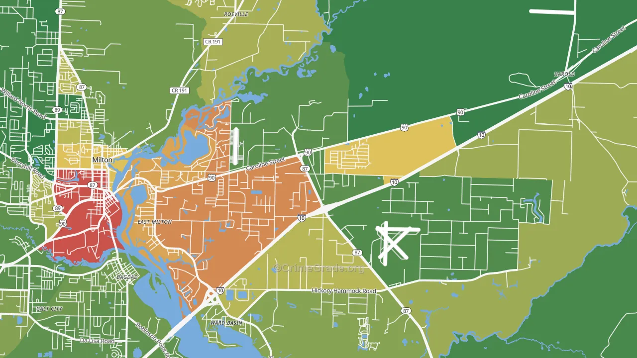 East Milton, FL Map of Theft Rates
