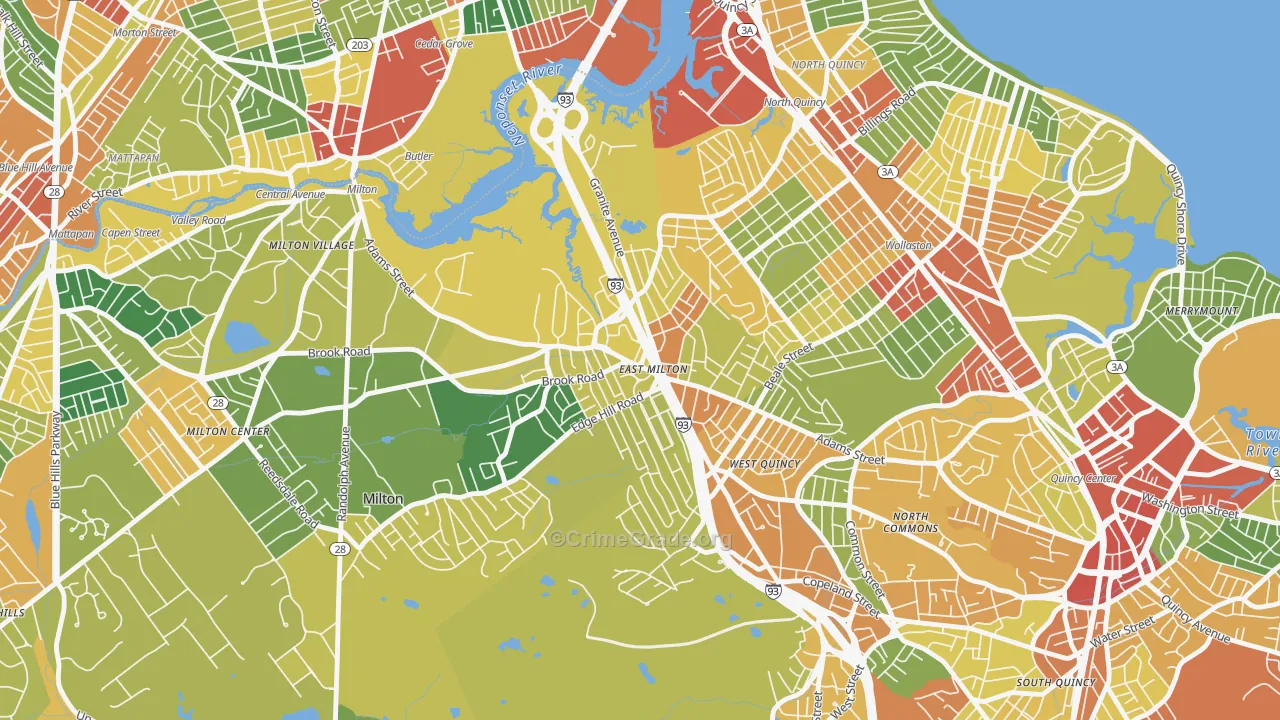 East Milton, Milton, MA Map of Theft Rates