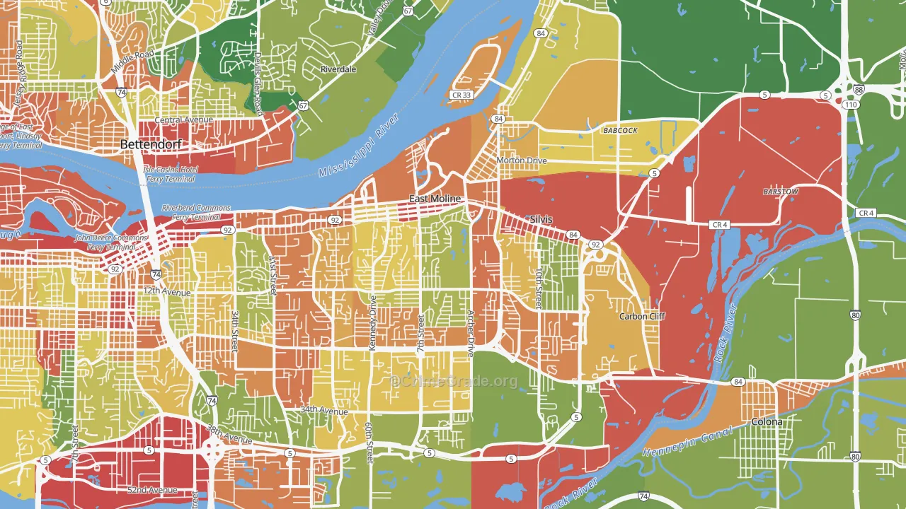 East Moline, IL Map of Theft Rates