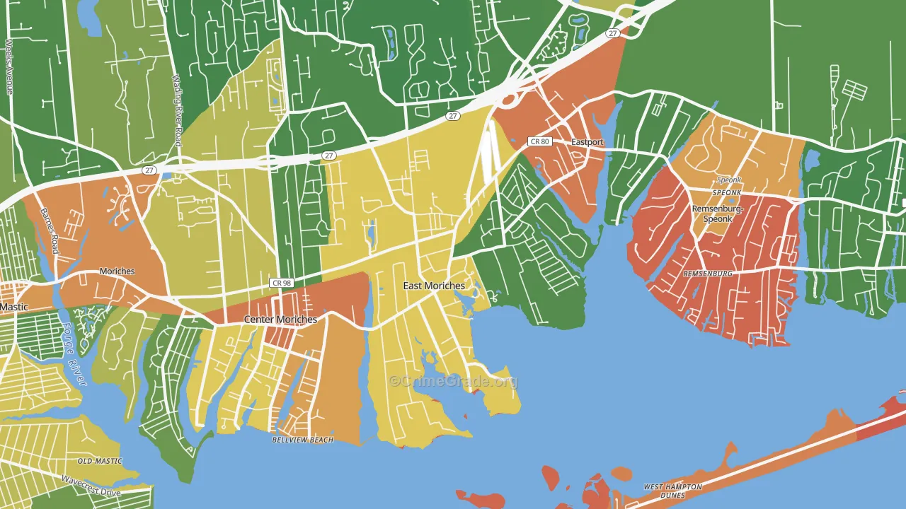 East Moriches, NY Map of Theft Rates