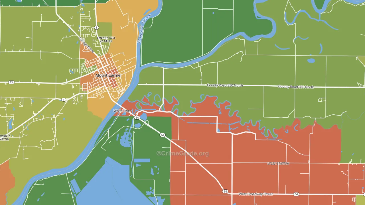 East Mount Carmel, IN Map of Theft Rates