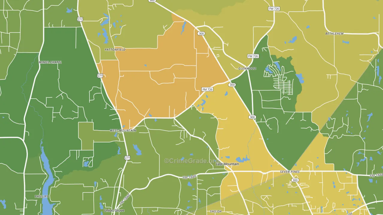 East Mountain, TX Map of Theft Rates