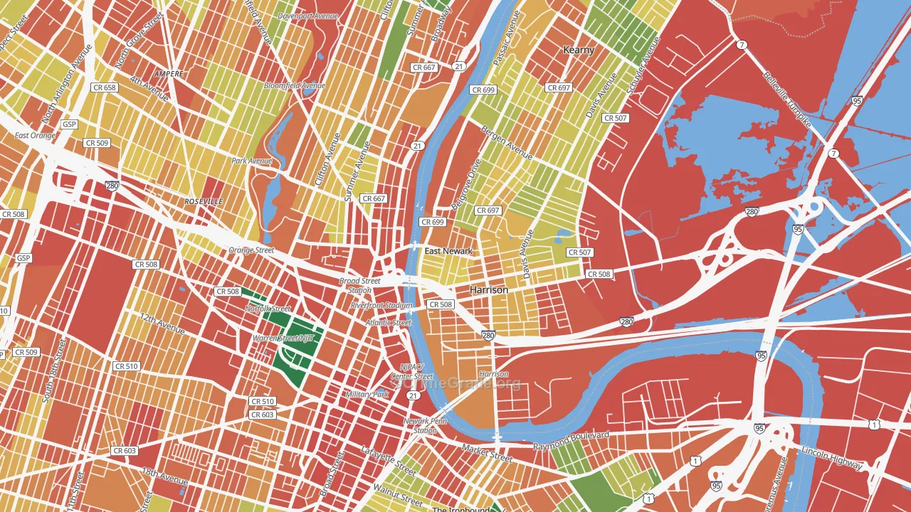 East Newark, NJ Map of Theft Rates