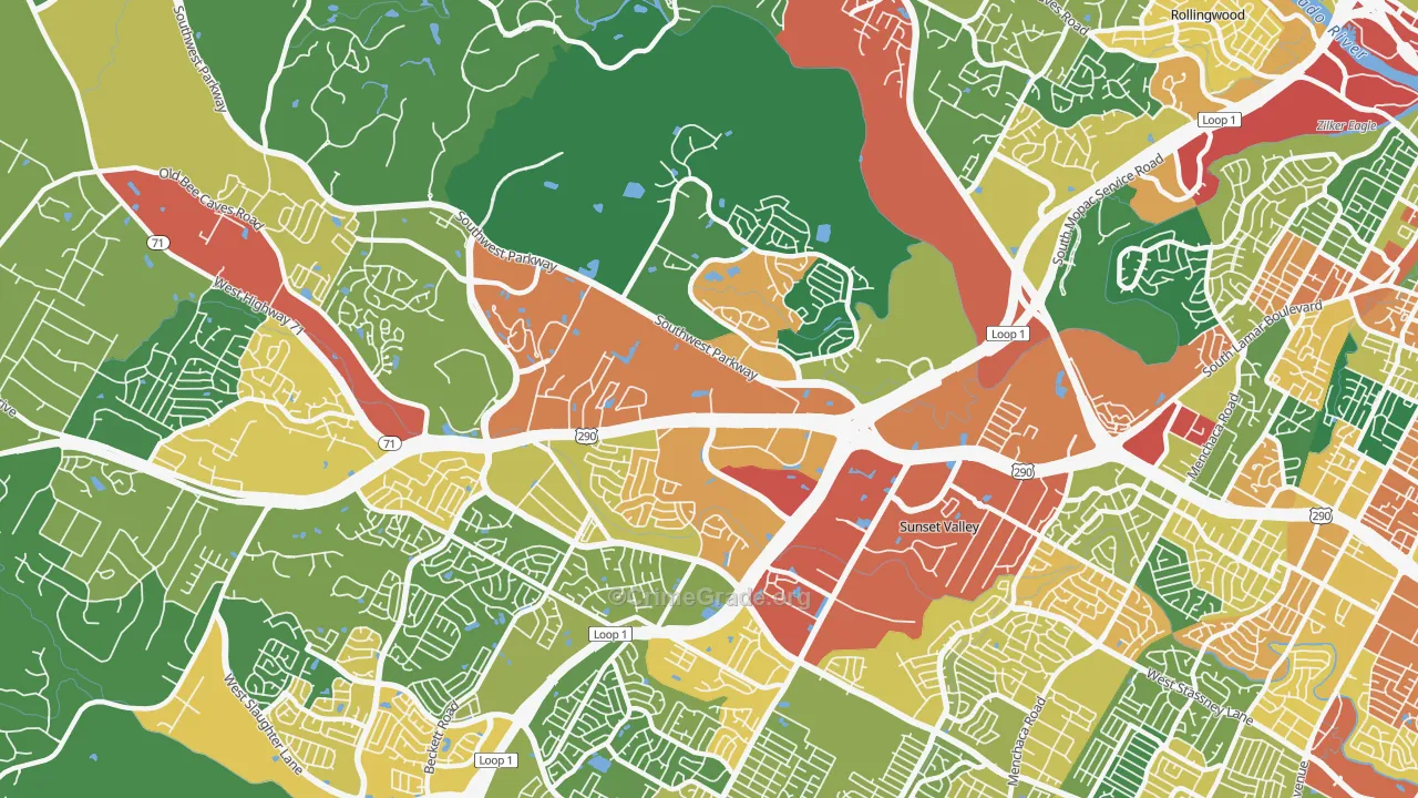 East Oak Hill, Austin, TX Map of Theft Rates