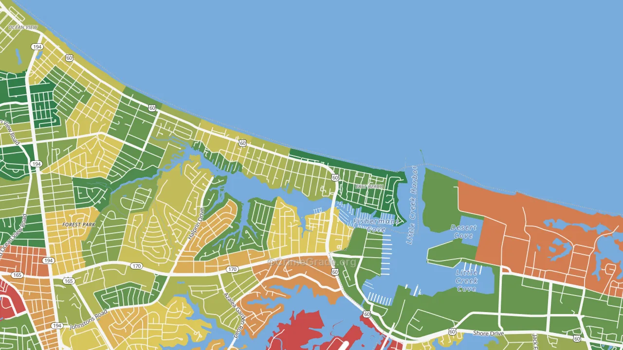 East Ocean View, Norfolk, VA Map of Theft Rates