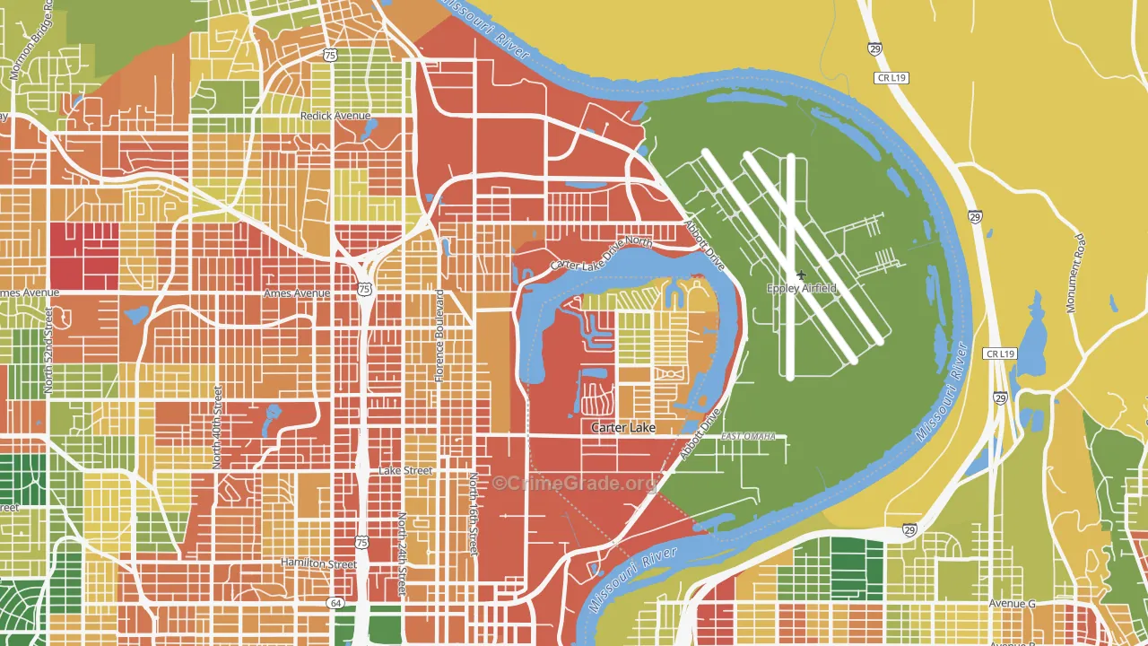 East Omaha, Omaha, NE Map of Theft Rates