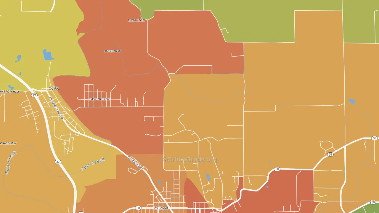East Oolitic, IN Map of Theft Rates