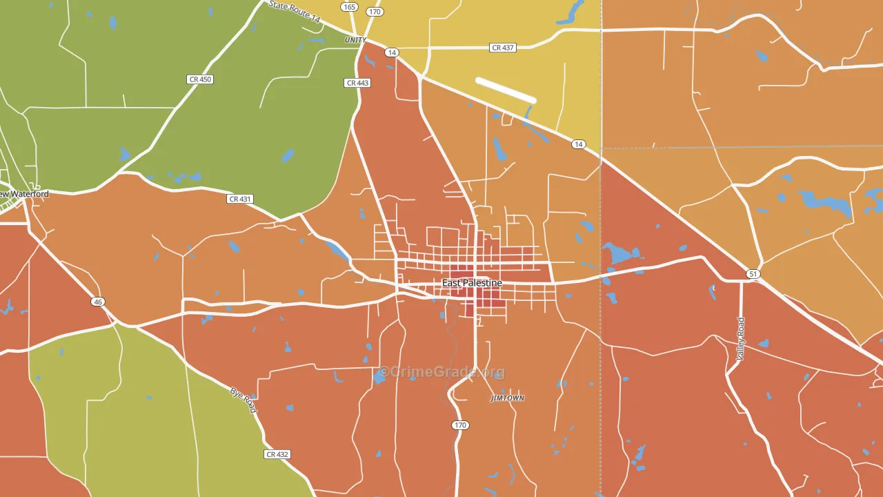 East Palestine, OH Map of Theft Rates