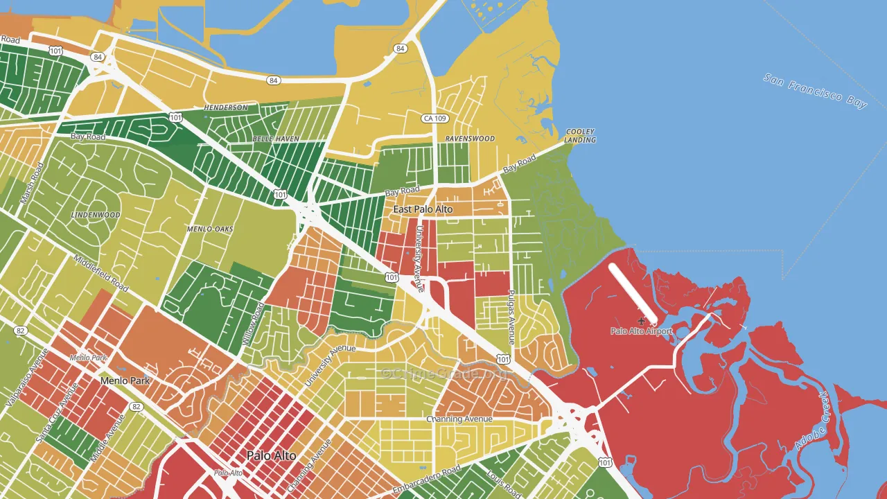East Palo Alto, CA Map of Theft Rates