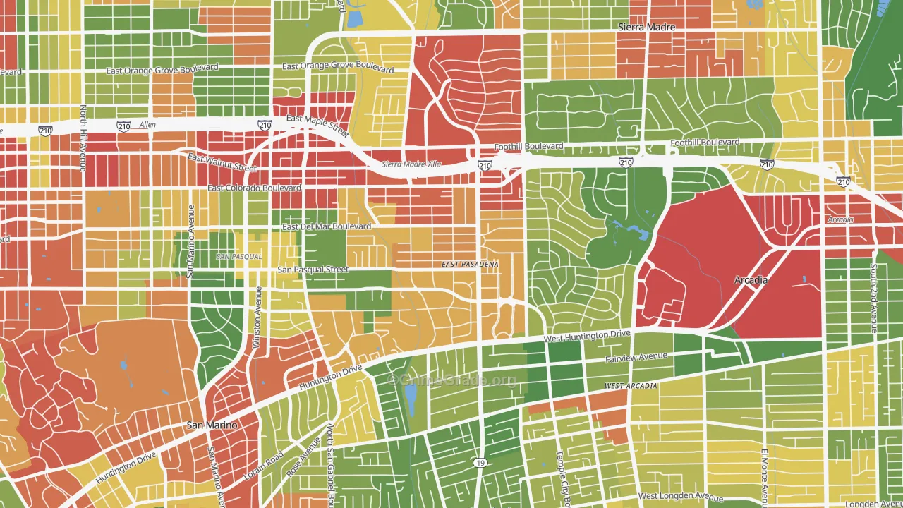 East Pasadena, CA Map of Theft Rates