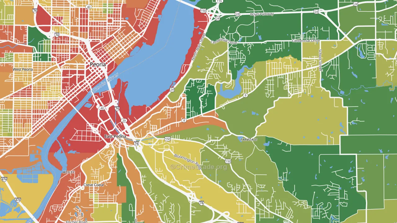 East Peoria, IL Map of Theft Rates