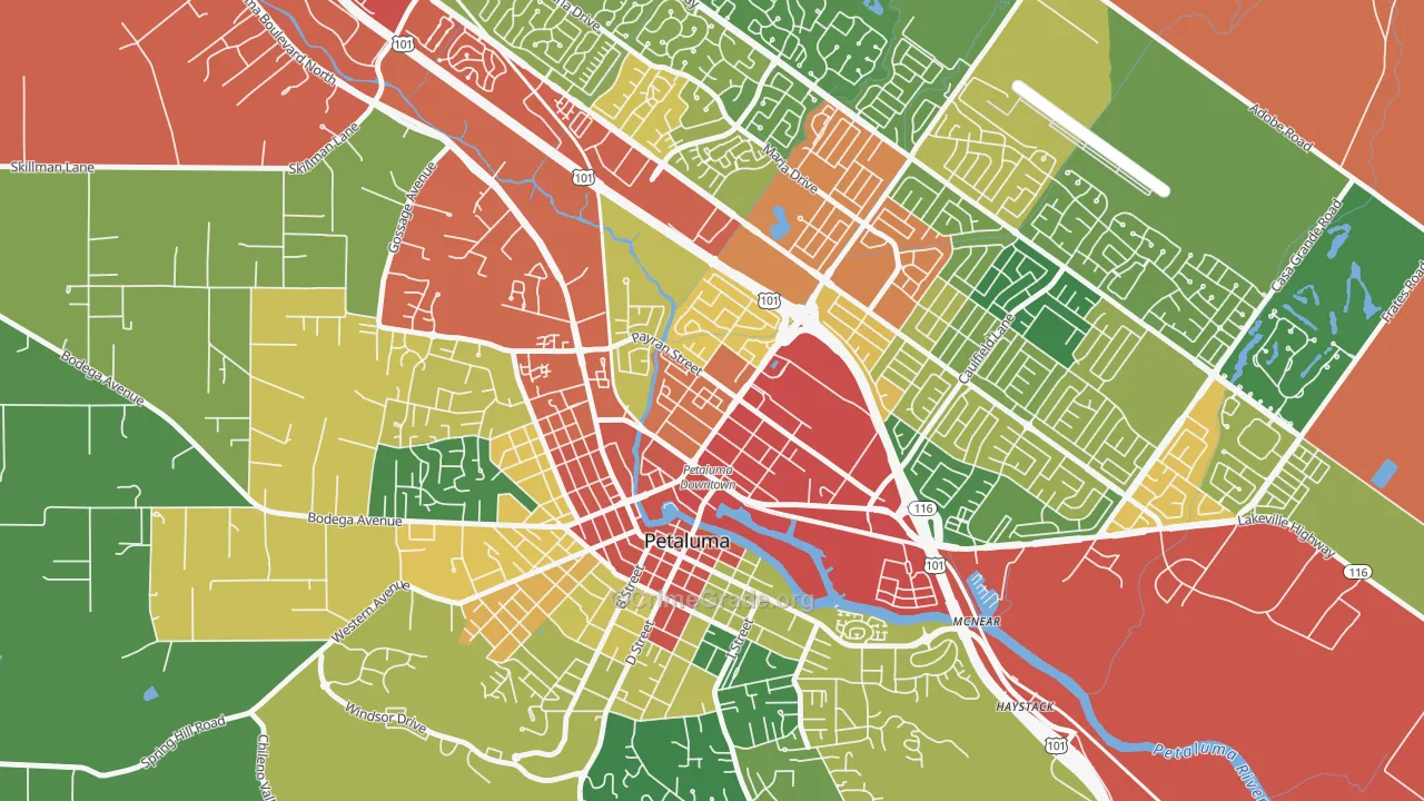 East Petaluma, Petaluma, CA Map of Theft Rates