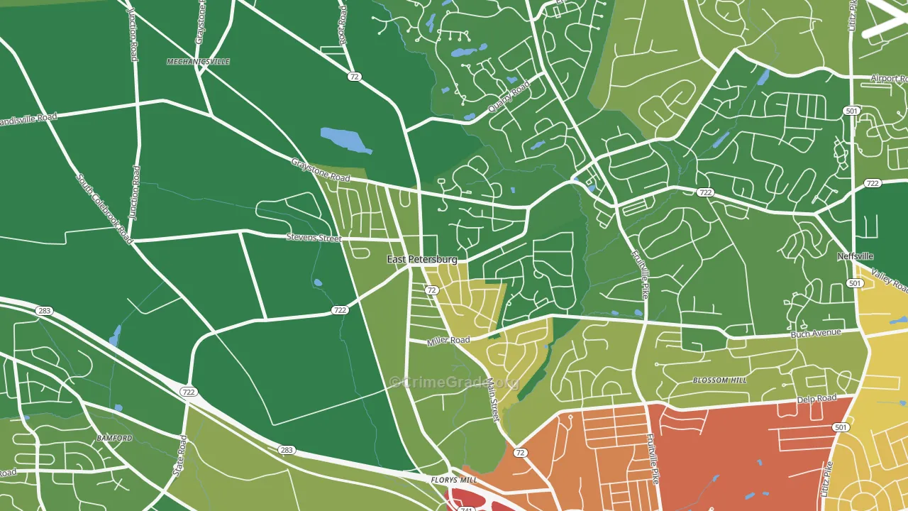 East Petersburg, PA Map of Theft Rates