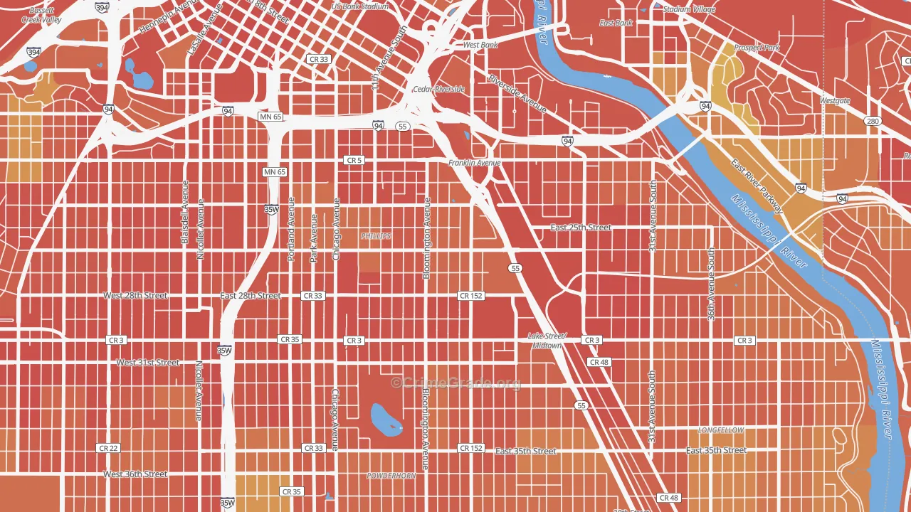 East Phillips, Minneapolis, MN Map of Theft Rates